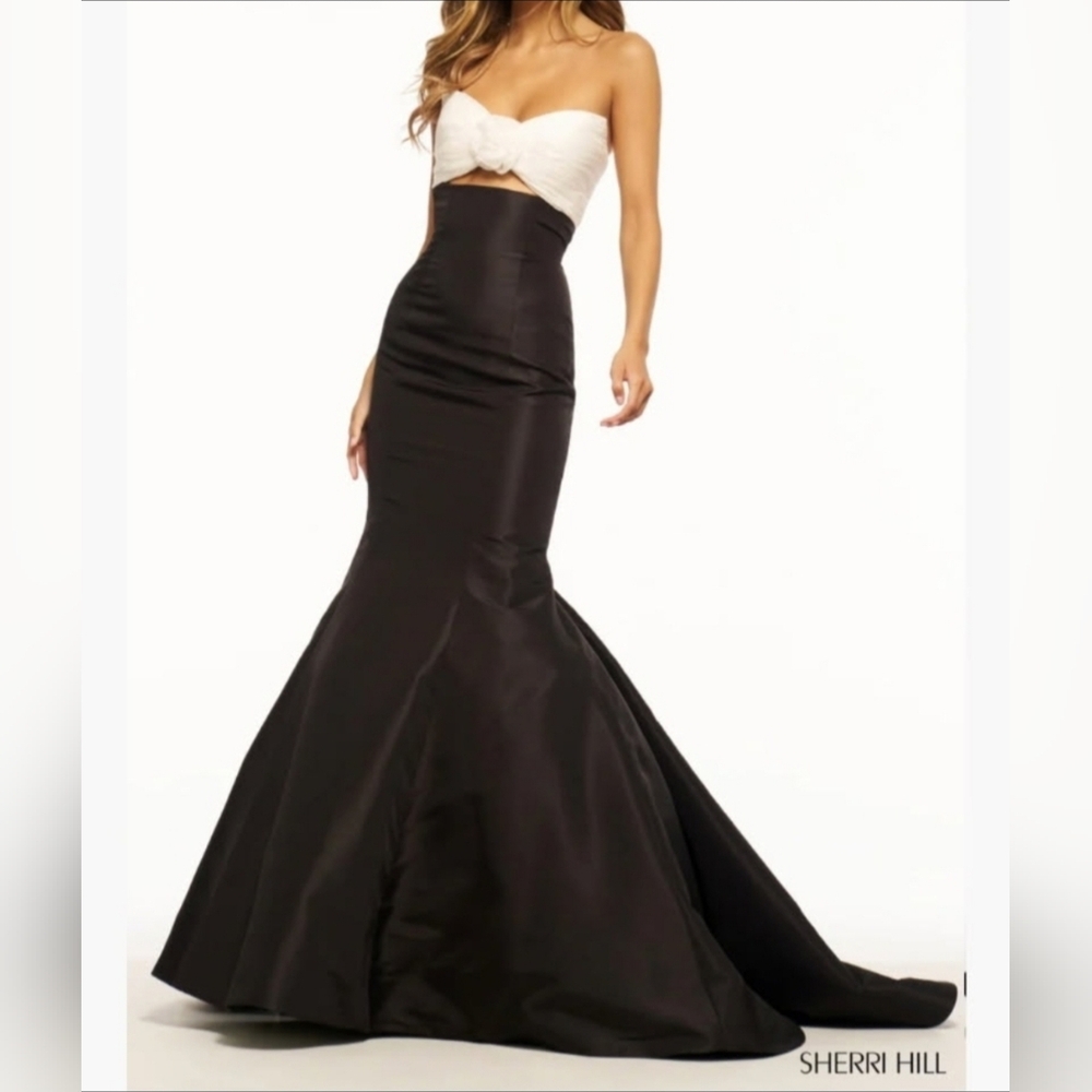 Sherri Hill Strapless Black and White Dress